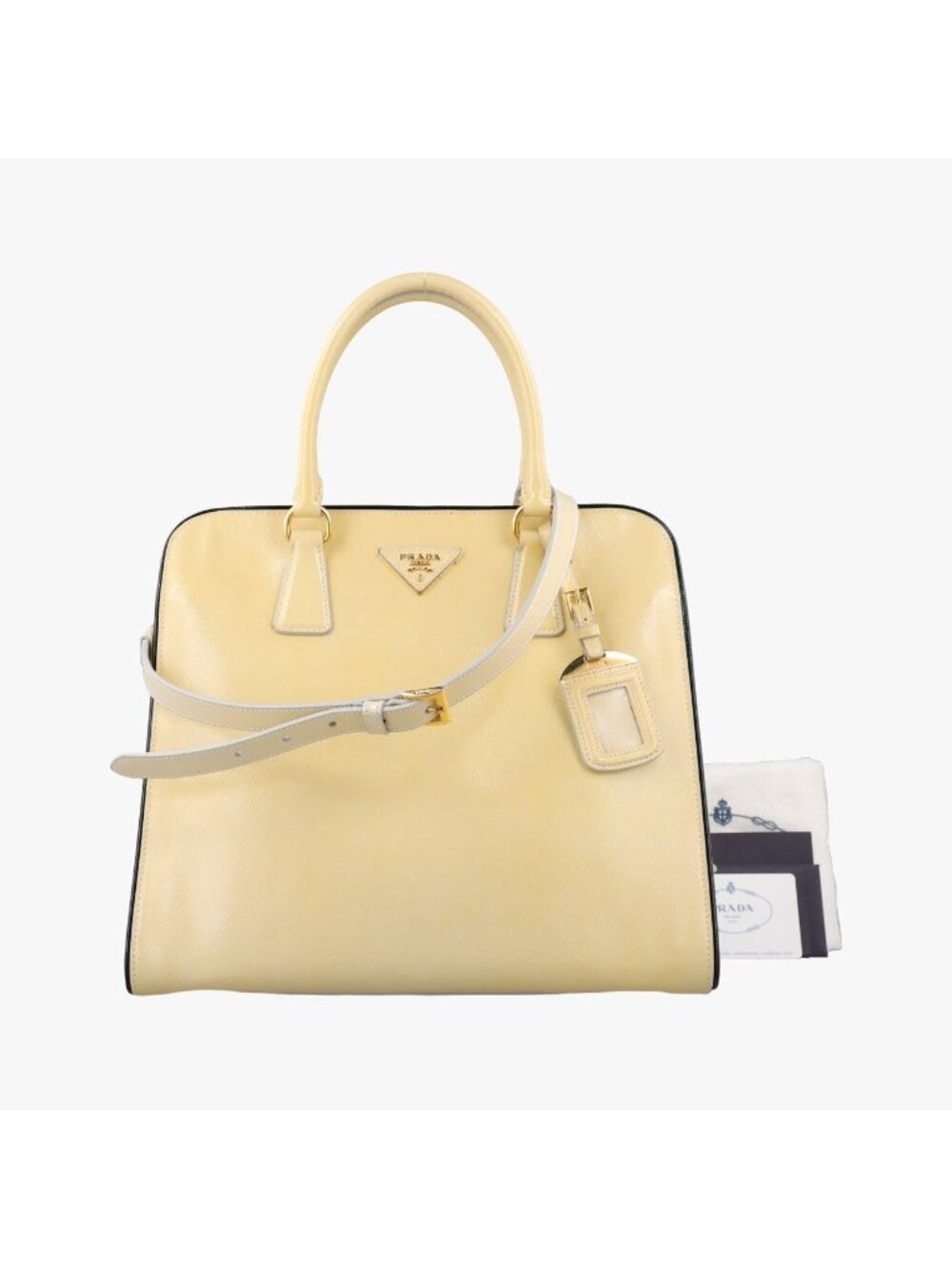 Prada Open Tote Bag Yellow Saffiano Patent 7